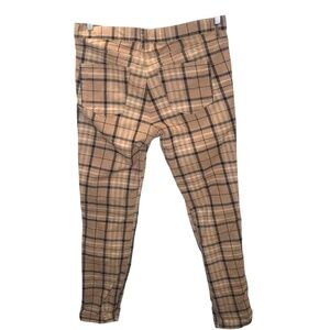Tan Plaid Slim Fit Pants Checkered Trousers